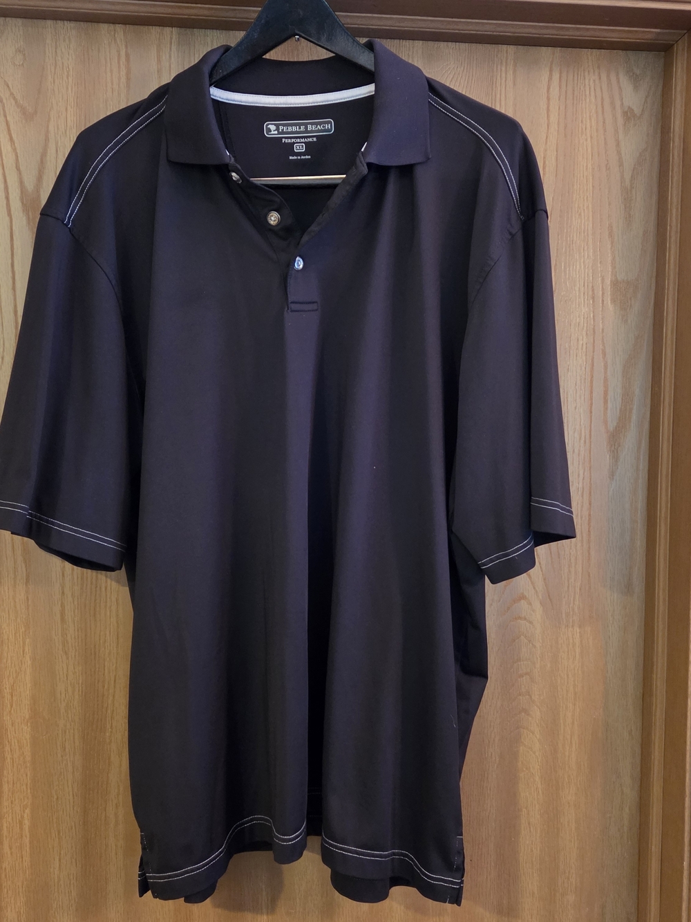 Pebble Beach Men's Black Polo with Contrast Stitching